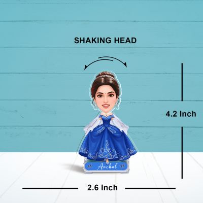 Personalized Cinderella Princess Blue dress Bobblehead Caricature Theme for Kids Birthday Gift, Kids Room & Home Decor Birthday Return Gift for Girls Battery Powered Shaking Head